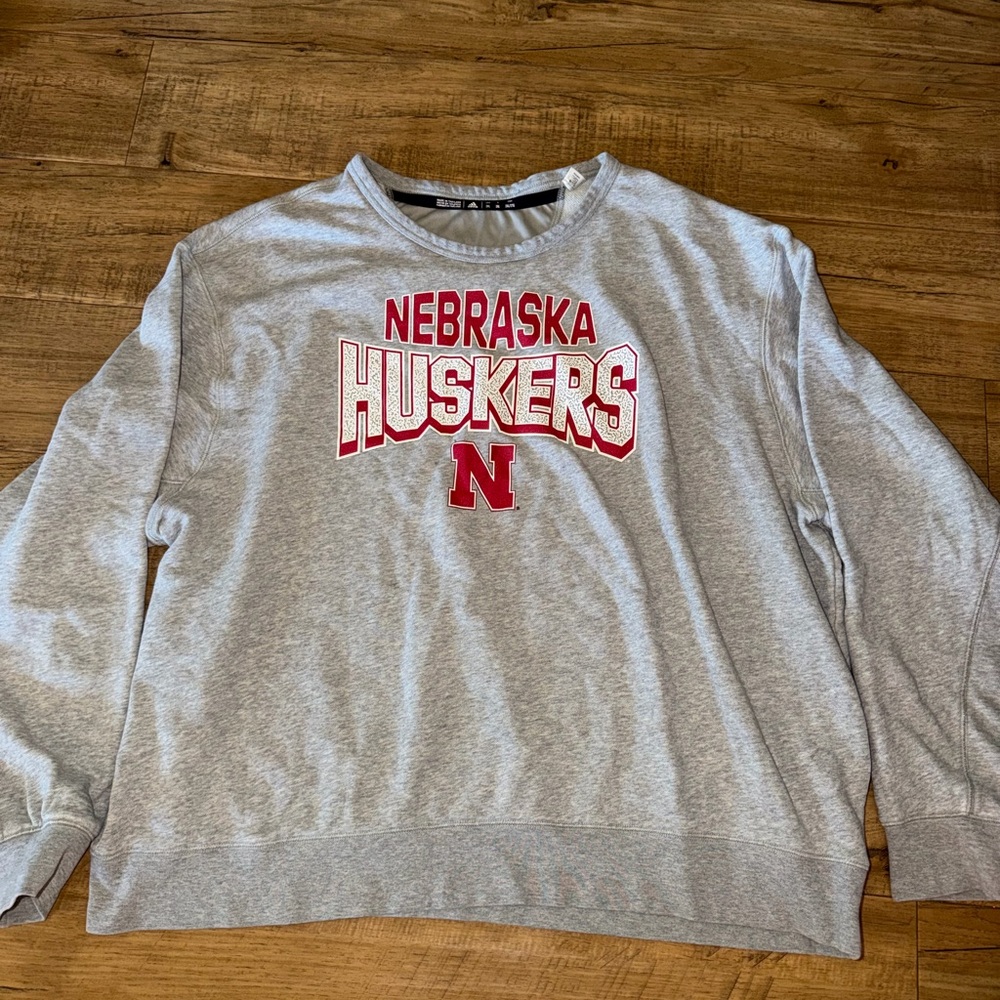 Adidas Nebraska Huskers Gray Crewneck Sweatshirt